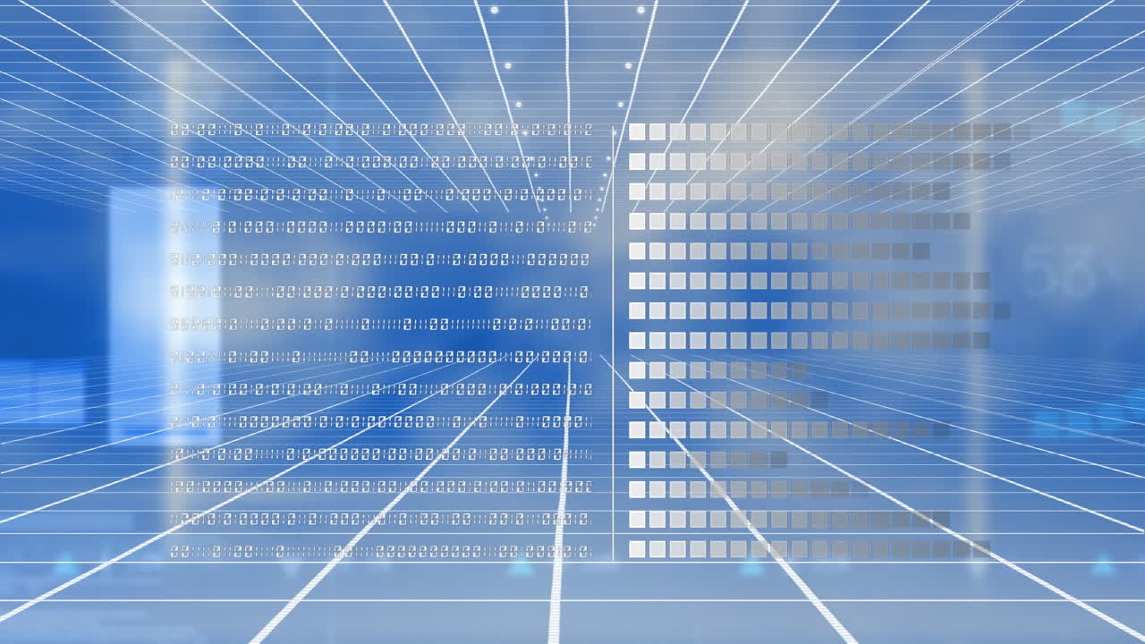 Animation of data processing over blue background