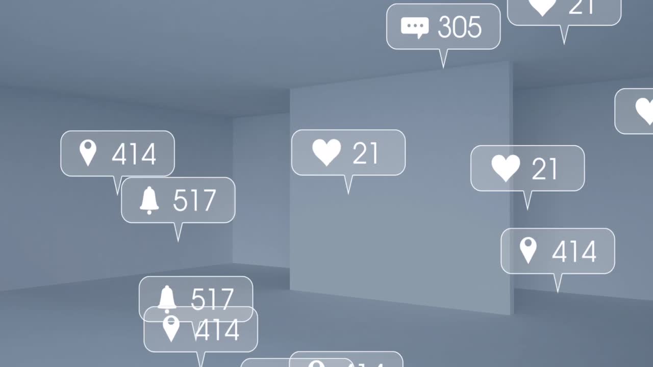 빈 사무실에서 소셜 미디어 데이터 처리의 애니메이션