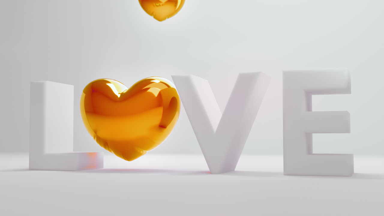 White love letters sign with the orange heart instead of "O" letter