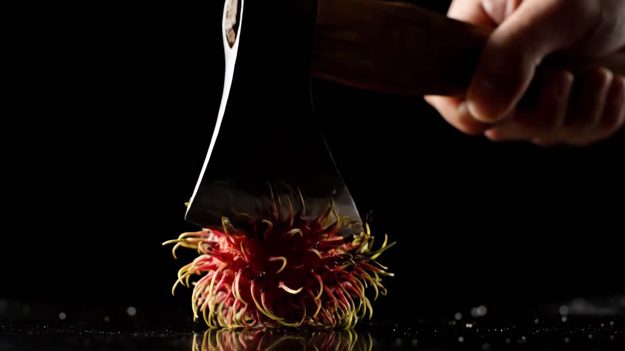 Rambutan Fruit Shattered with Axe