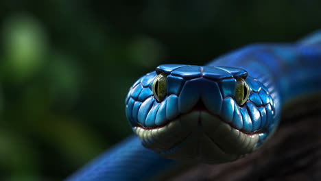 close-up of a blue viper snake