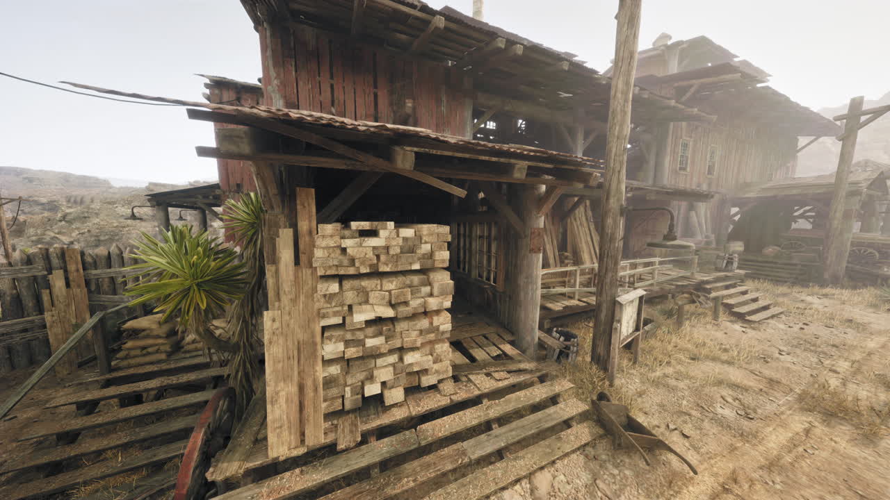 사막 마을 의 오래된 버려진 오두막