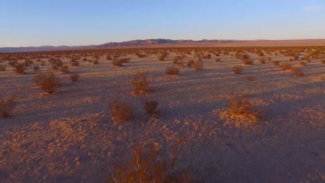 una hermosa antena baja en movimiento rápido sobre el desierto de mojave al amanecer o al atardecer