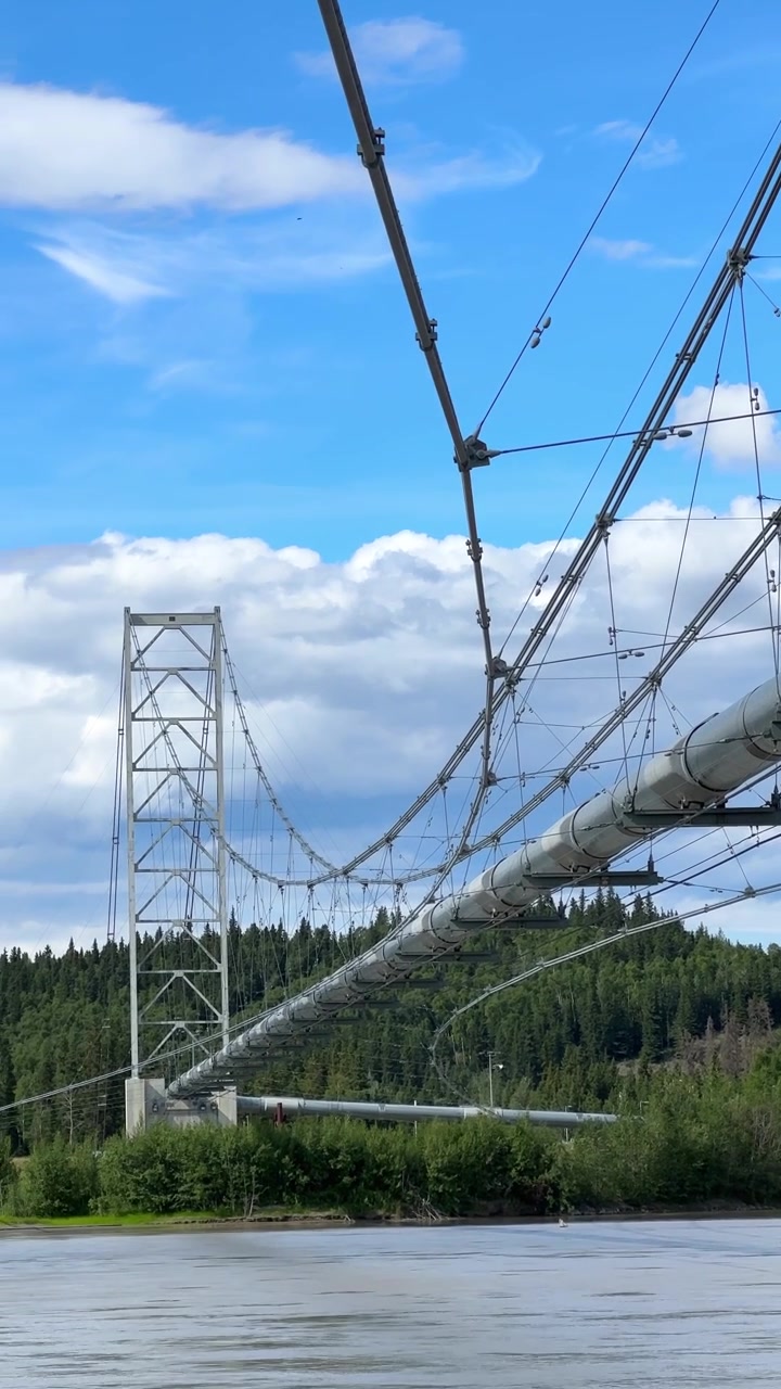 Trans Alaska Pipeline System bridge spanning the Tanana River carrying oil in the wilderness