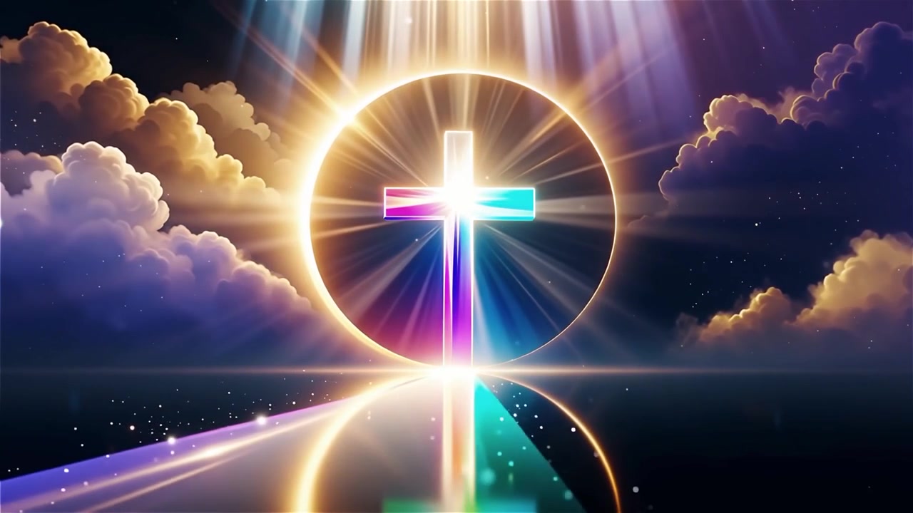 Croce Cristiana Luce Celestiale Sfondo per il Culto.