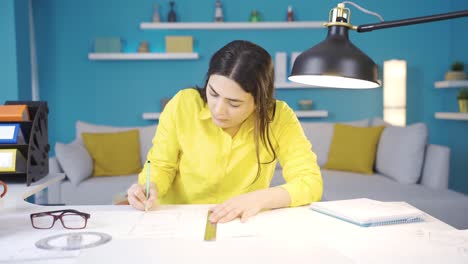 mujer de negocios que trabaja en la oficina de casa.