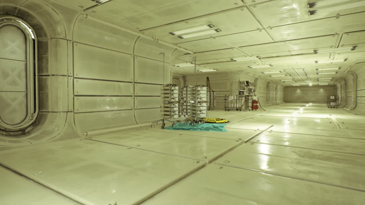 Brightly lit workspace displays safety equipment and maintenance tools