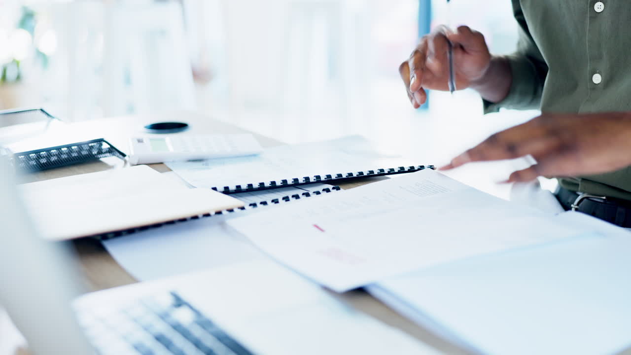 Hands, black man or financial accountant writing