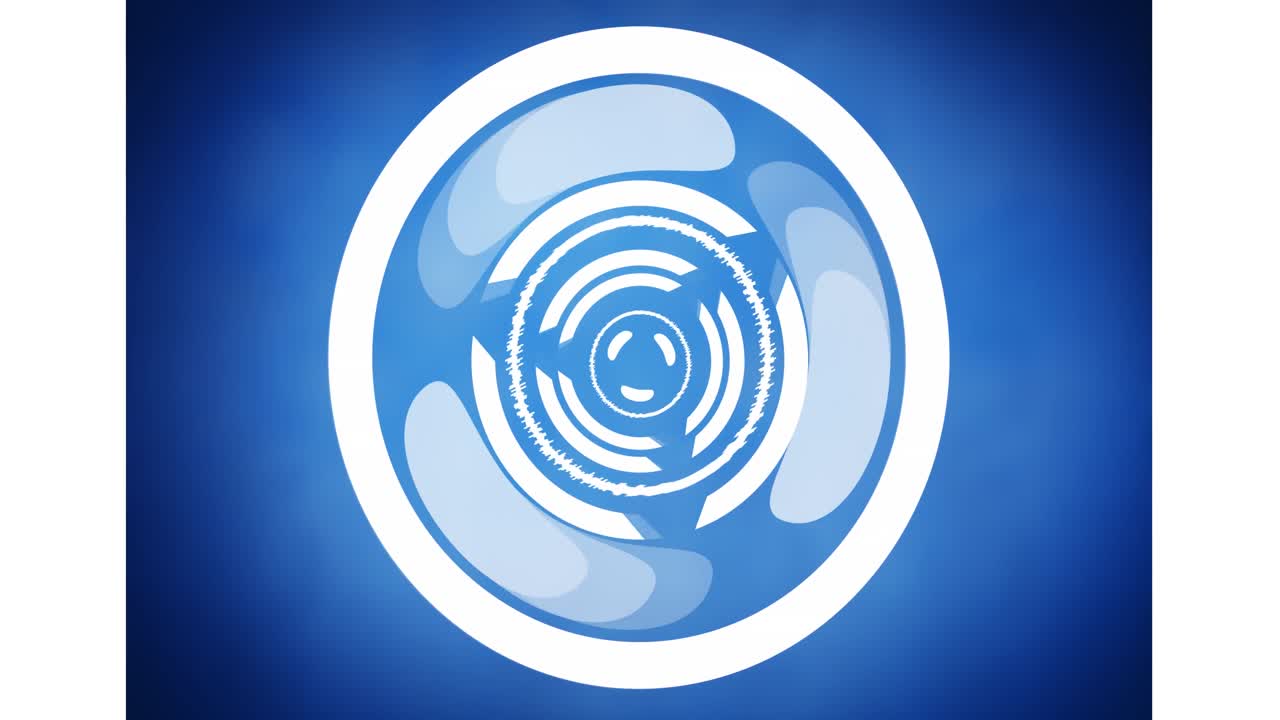 복사 공간과 함께 파란색 배경에 대해 회전하는 추상적인 둥근 스캐너의 애니메이션