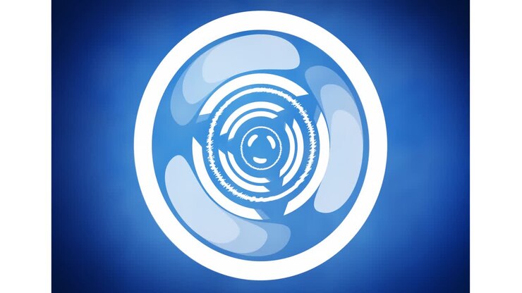 Animation of abstract round scanner spinning against against blue background with copy space