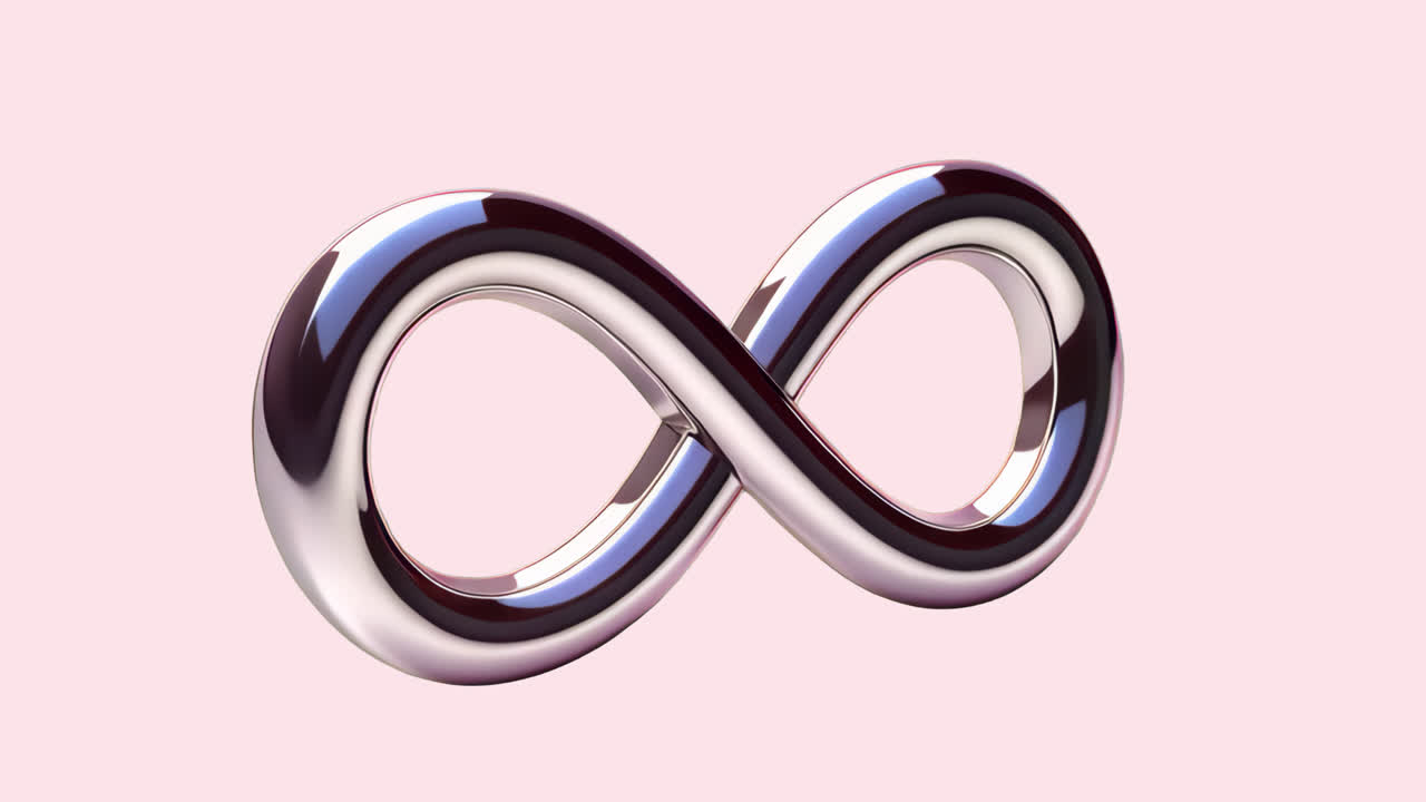 Sleek metallic infinity symbol animation isolated asset, transparent 4K video, alpha channel, ProRes