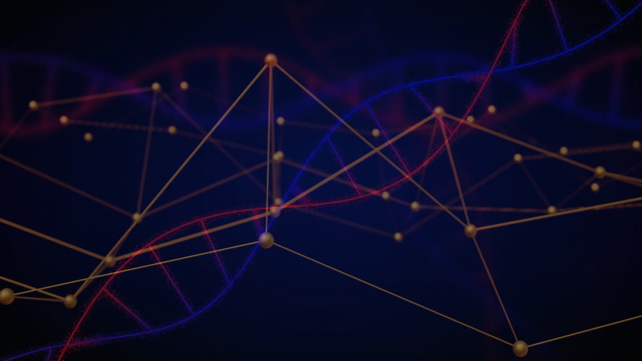 Forming animation of DNA strands with network connections in scientific visualization