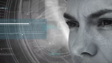 Animation of scope scanning and data processing over businesswoman