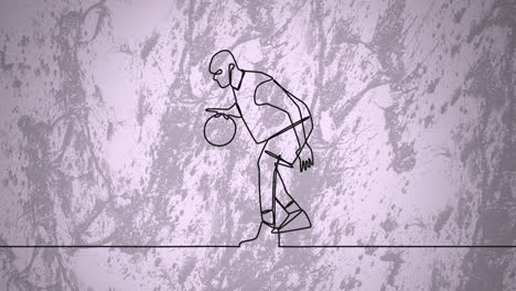 animation of drawing of male basketball player and shapes on pink background