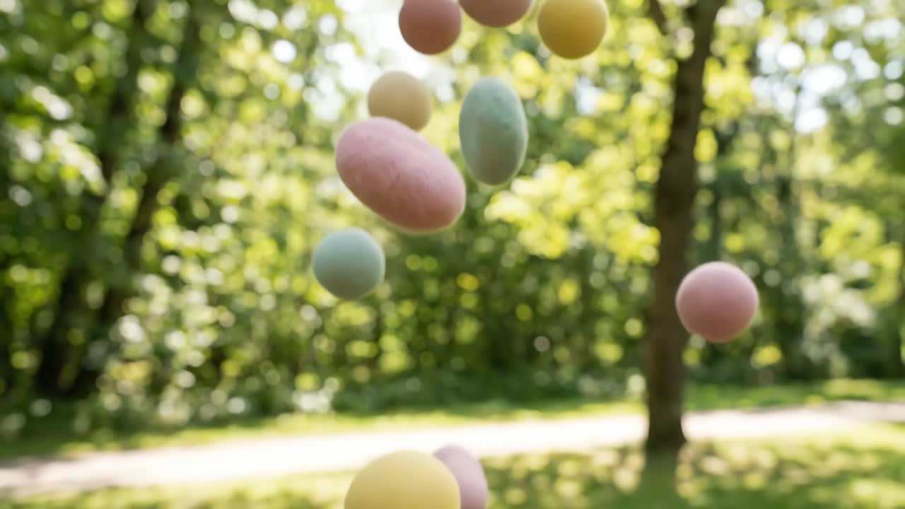 Palle morbide e colorate che cadono su uno sfondo naturale verde