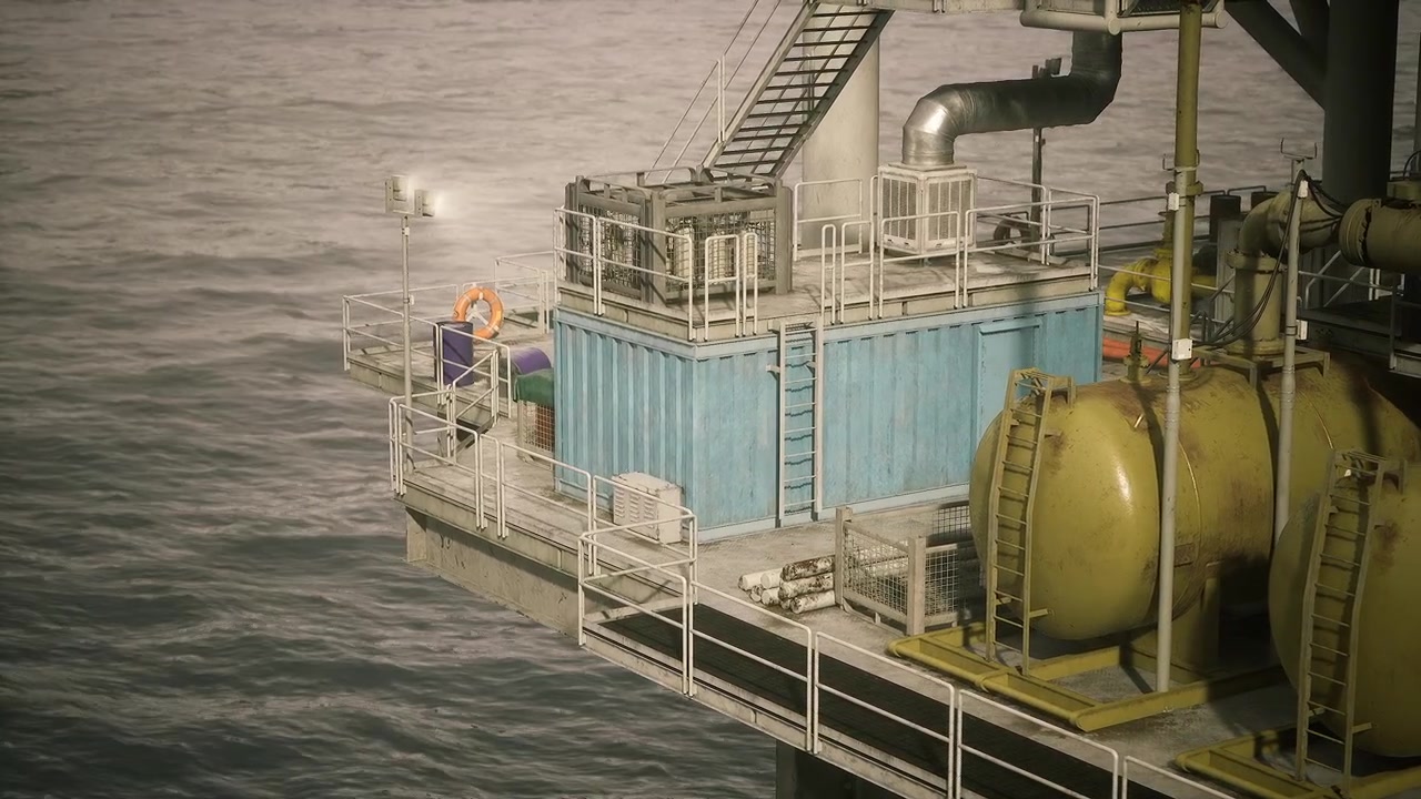 Industriel offshore-opsætning og udstyrsmontering til marin olieudvinding.