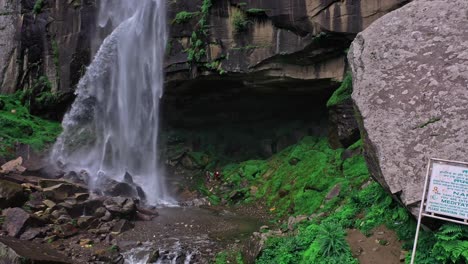 Aerial-view-of-Jogini-waterfall-in-manali-,-himachal-pradesh---droning-jogini-waterfall-