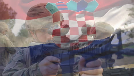animación de soldados caucásicos sobre la bandera de croacia