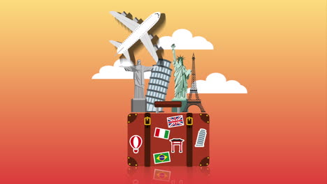 suitcase with set travel items animation