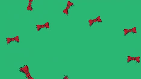 animation of bow ties falling over green background