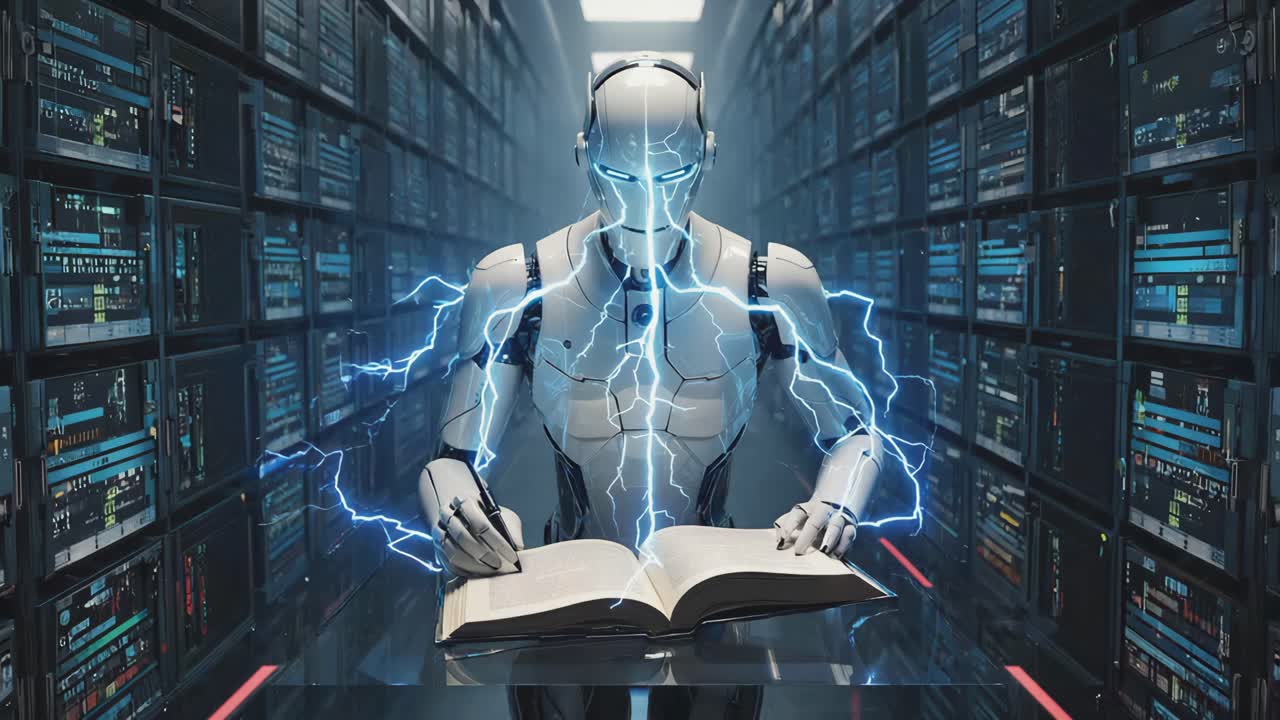 AI Robot Learning and Processing Data in a Server Environment