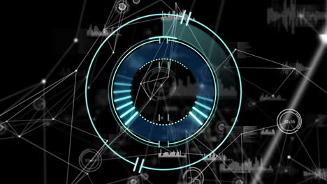 animation of network of connections and scope scanning over black background