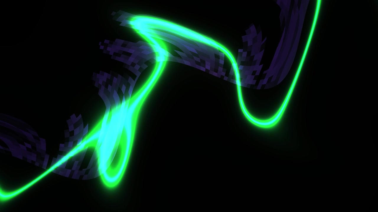 Linea luminosa verde neon dinamica con sfondo viola astratto