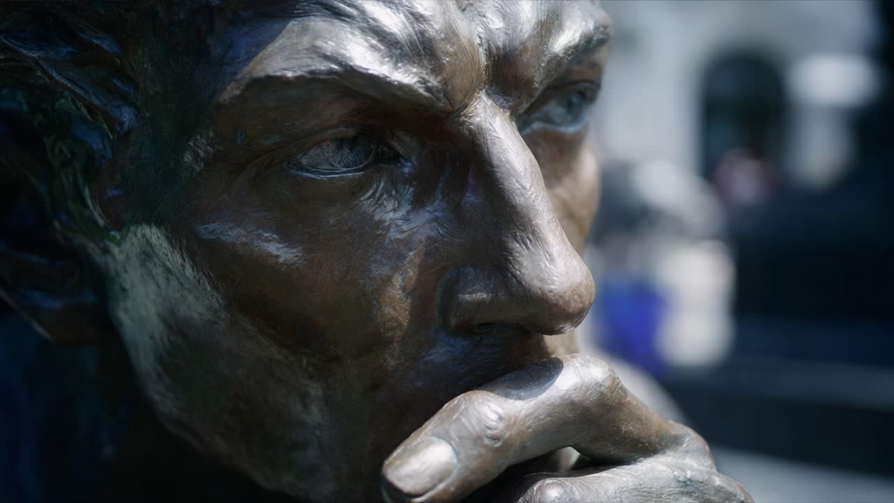 Detailed Close-Up of a Contemplative Bronze Sculpture Emphasizing Emotion and Expression in Artistry: A Study of Thoughtful Reflection in Statues