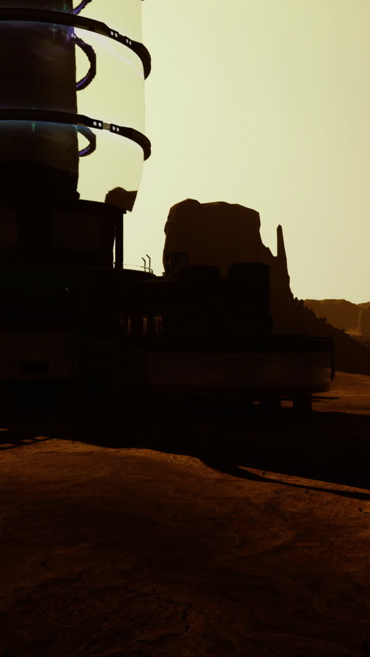 Exploring a futuristic settlement on a distant planet in twilight