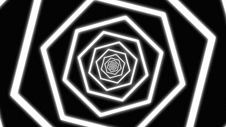 Túnel Abstrato de Hexágonos Brancos Luminosos em Fundo Preto