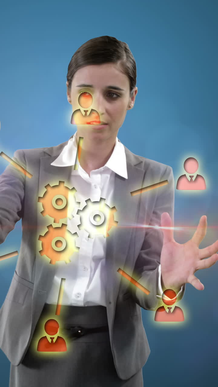 mujer de negocios con iconos generados digitalmente