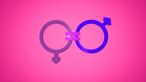 animation of pink and blue male and female gender symbols joined by equals sign, on pink