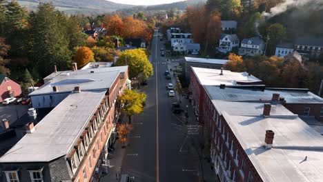 new england woodstock vermont aerial, small town america in fall