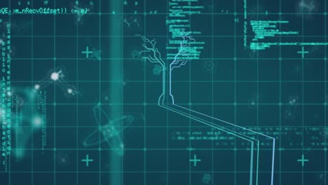 Estructuras-Moleculares-Flotantes-Y-Conexiones-De-Microprocesador-Sobre-Procesamiento-De-Datos-Sobre-Fondo-Azul.