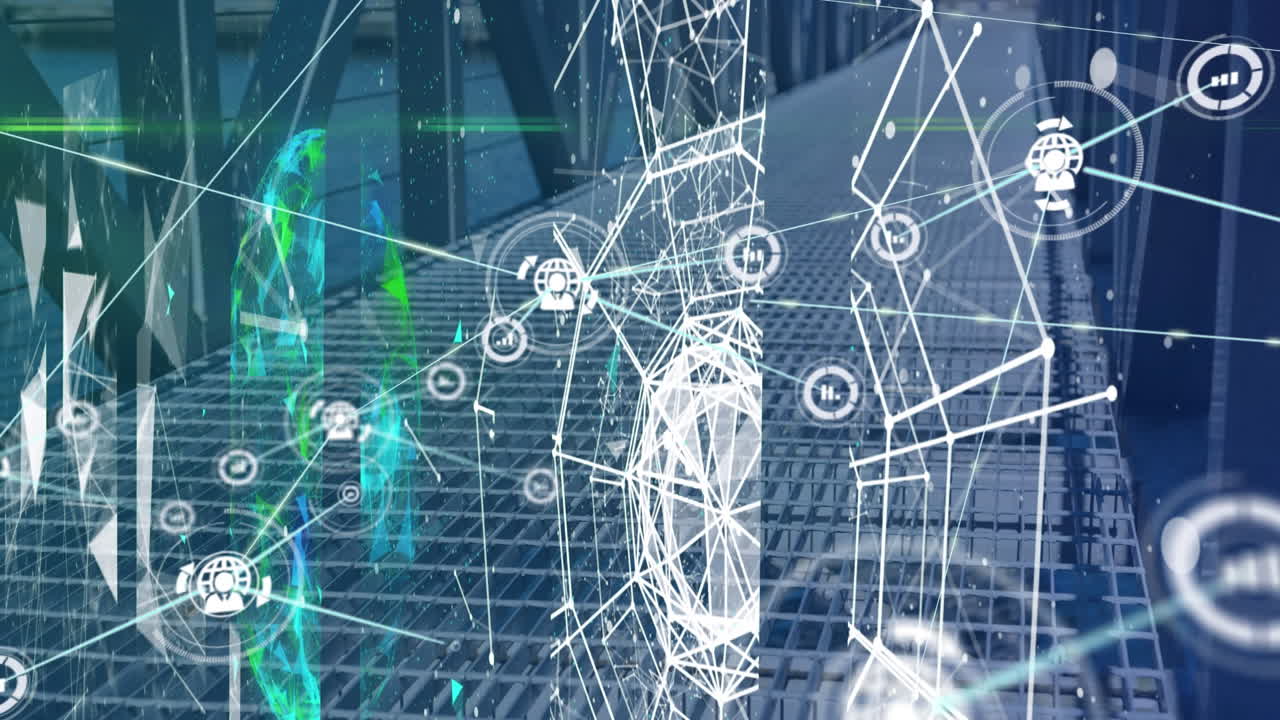 animación del procesamiento de datos financieros a través de un puente