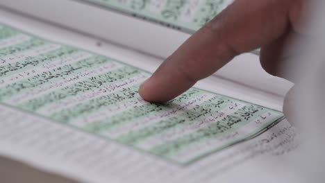 closeup of indian man reading quran book