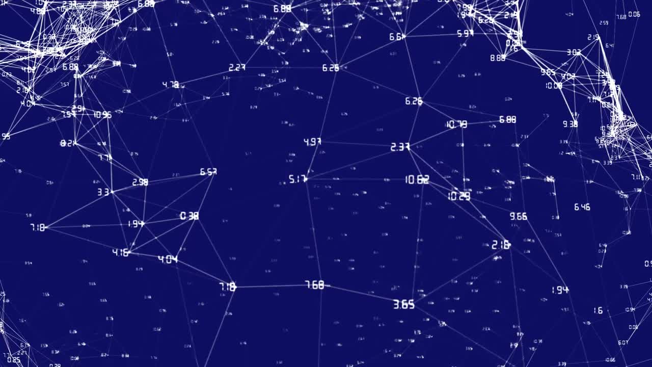 Web of connections and numbers against blue background