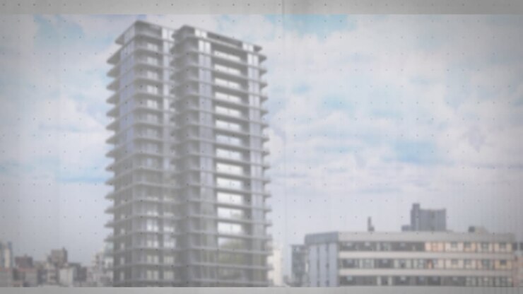 Struttura di un edificio che sorge attraverso grafici finanziari, grafici a linee che si sovrappongono a impalcature e assi annuali.