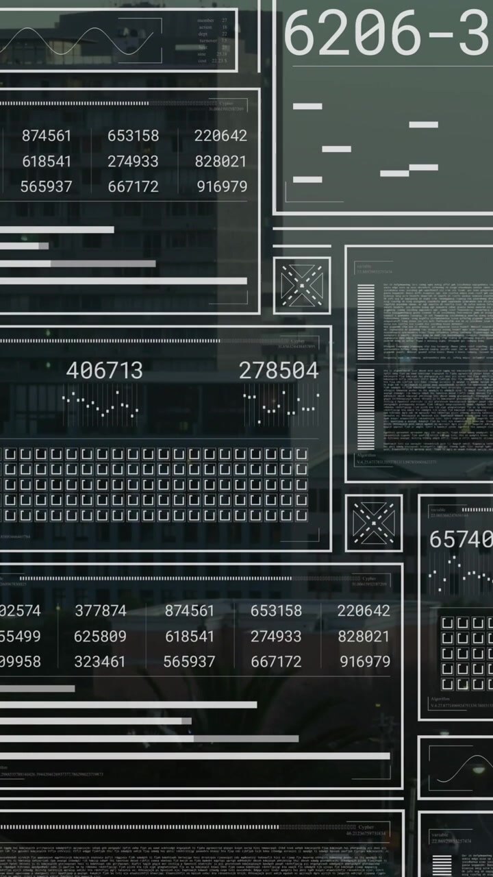 Animation of interface with data processing against aerial view of cityscape