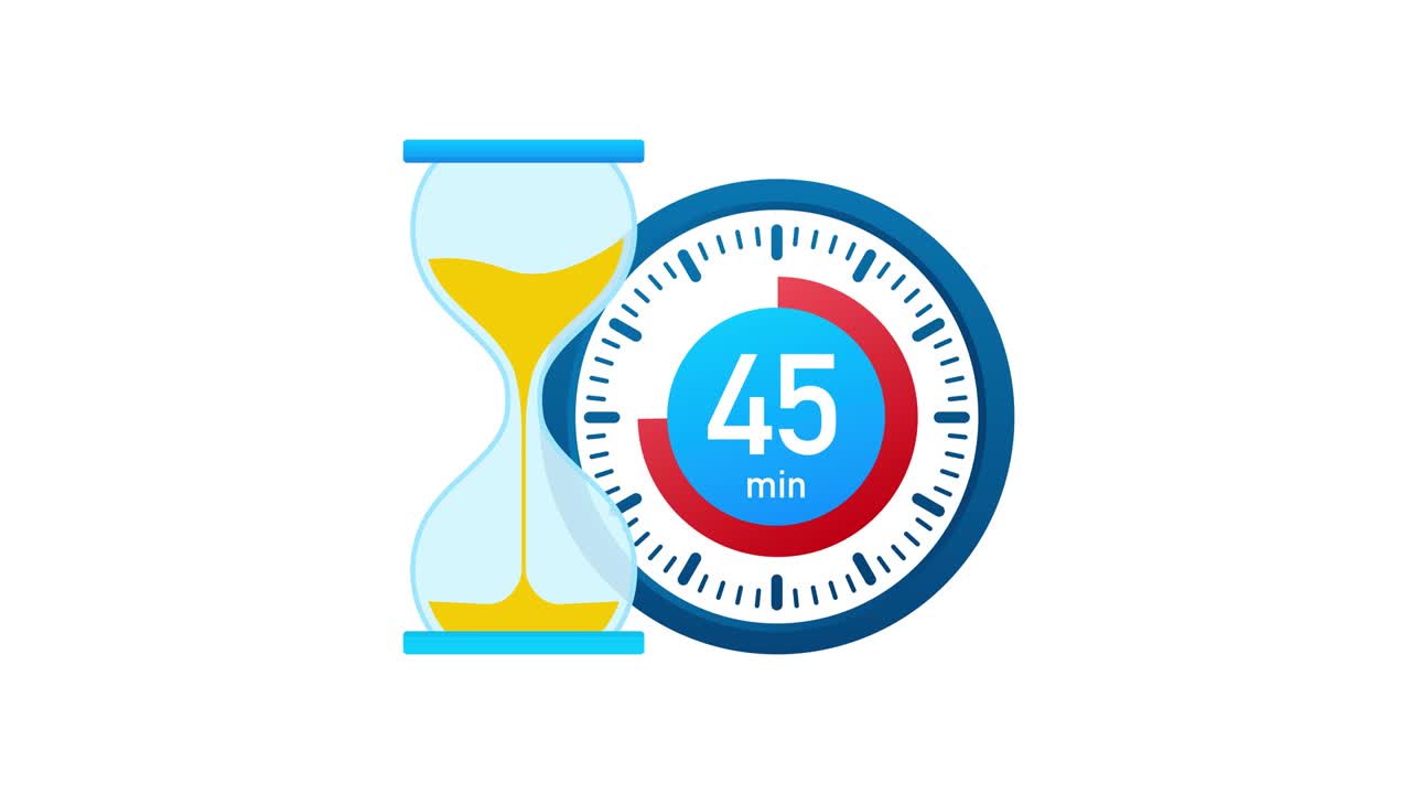 The 45 minutes, stopwatch  icon. Stopwatch icon in flat style, timer on on color background. Motion graphics.