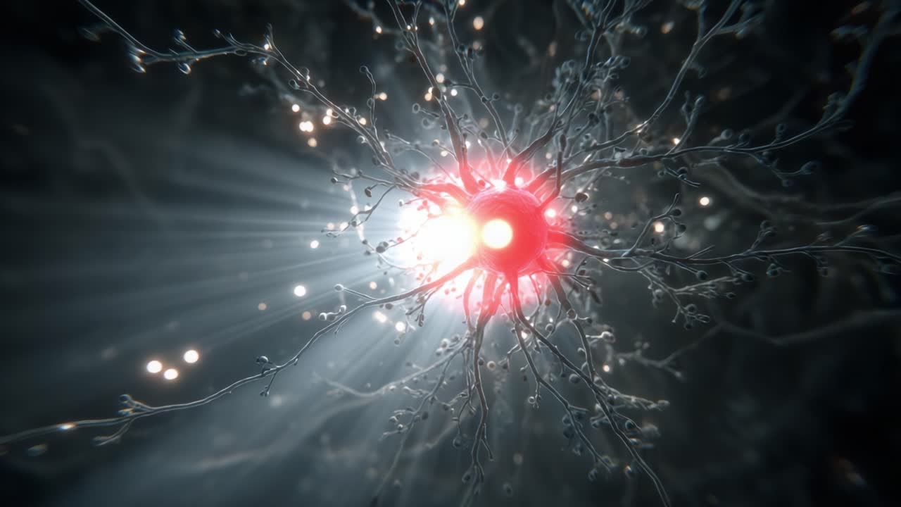 A Mesmerizing Journey through Neural Connectivity: Capturing the Transformation of Neurons from Calm to Vibrant Glow in a Beautifully Rendered Visual Experience