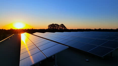 solar panels at sunset on a rooftop