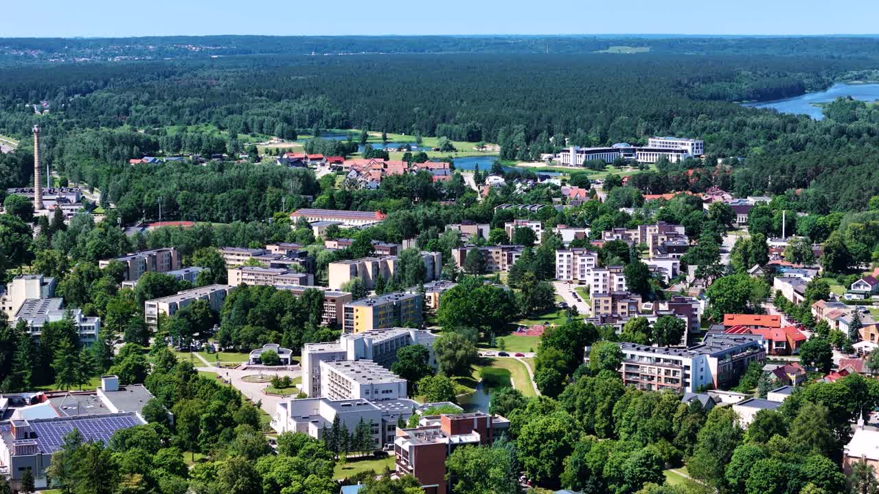SPA building and Birstonas skyline, aerial drone view