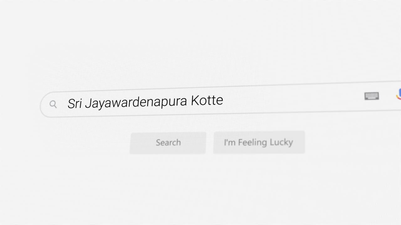 Searching for Sri Jayawardenapura Kotte on Internet browser