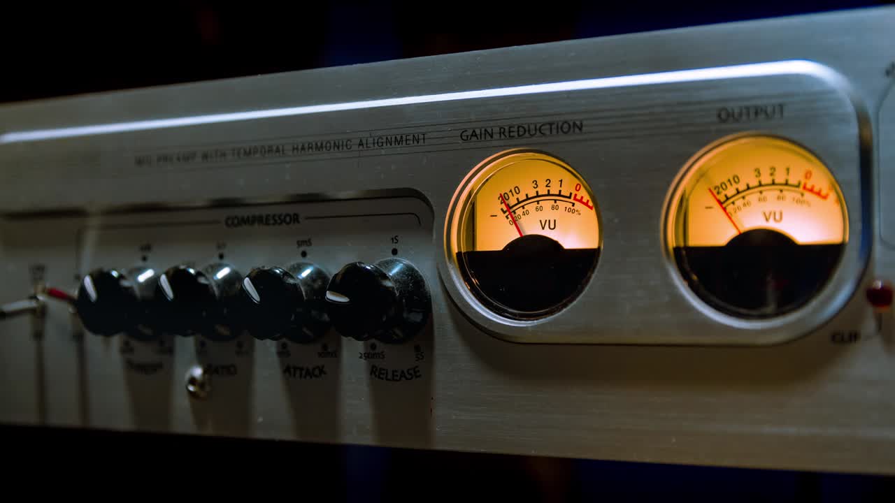 Cinemagraph of an analog VU meter moves in sync with sound level