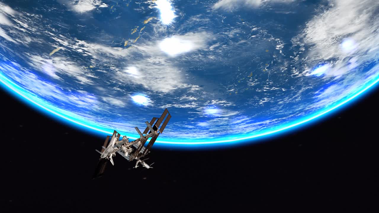 지구 도를 돌고 있는 국제 우주 정거장 관점 무한 애니메이션