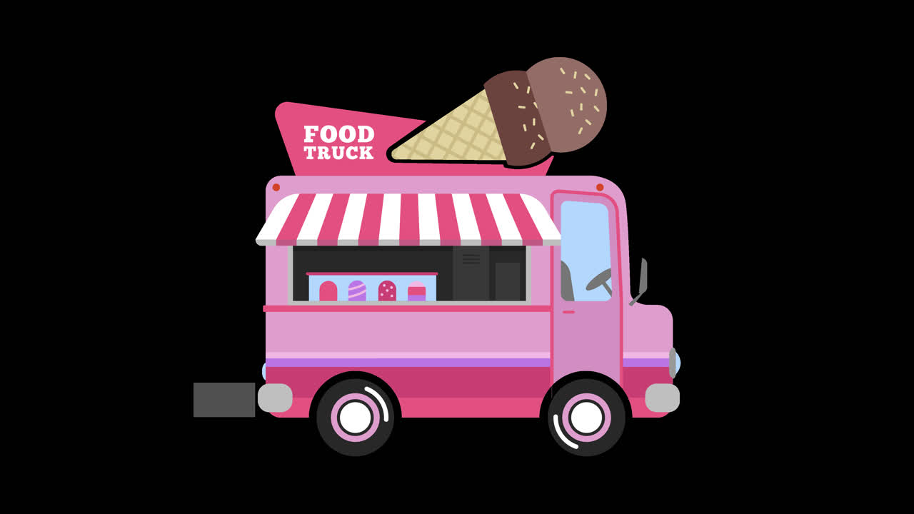 ilustración de un camión de comida de helado rosa