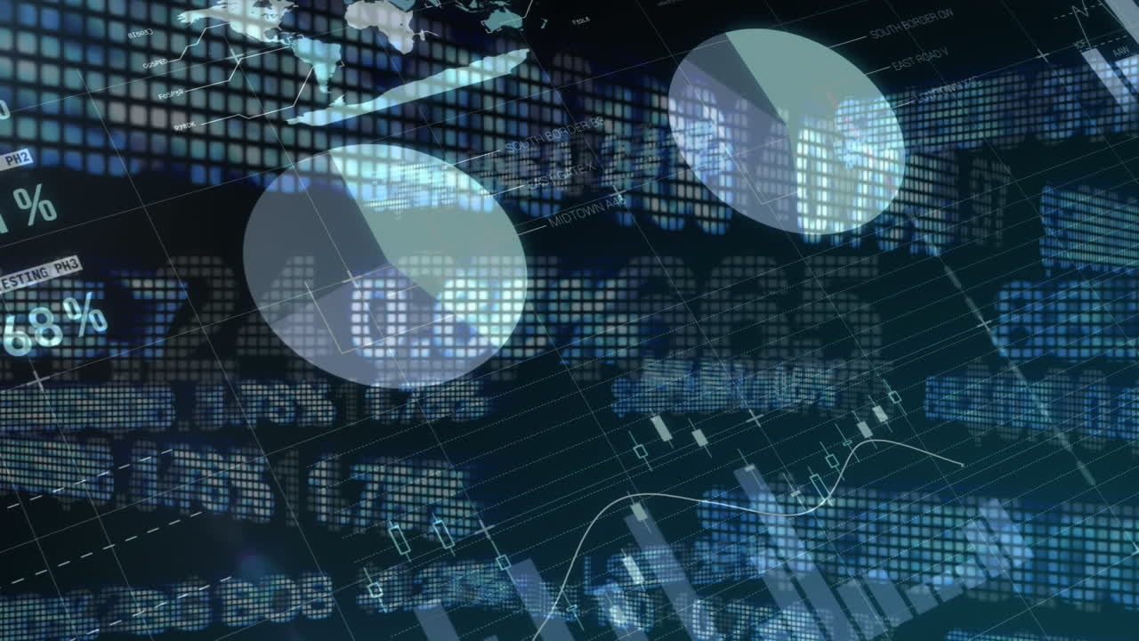 검은 바탕 위의 금융 데이터 처리의 애니메이션