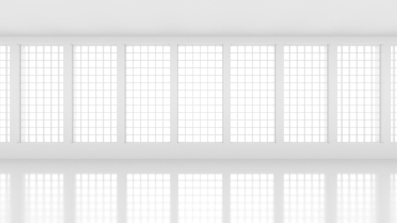 corredor blanco vacío futurista con luz brillante de las ventanas