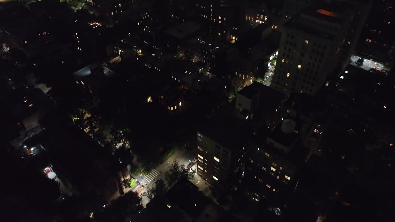 Aerial view of Brooklyn Heights at night. Shot in New York City in 4k.